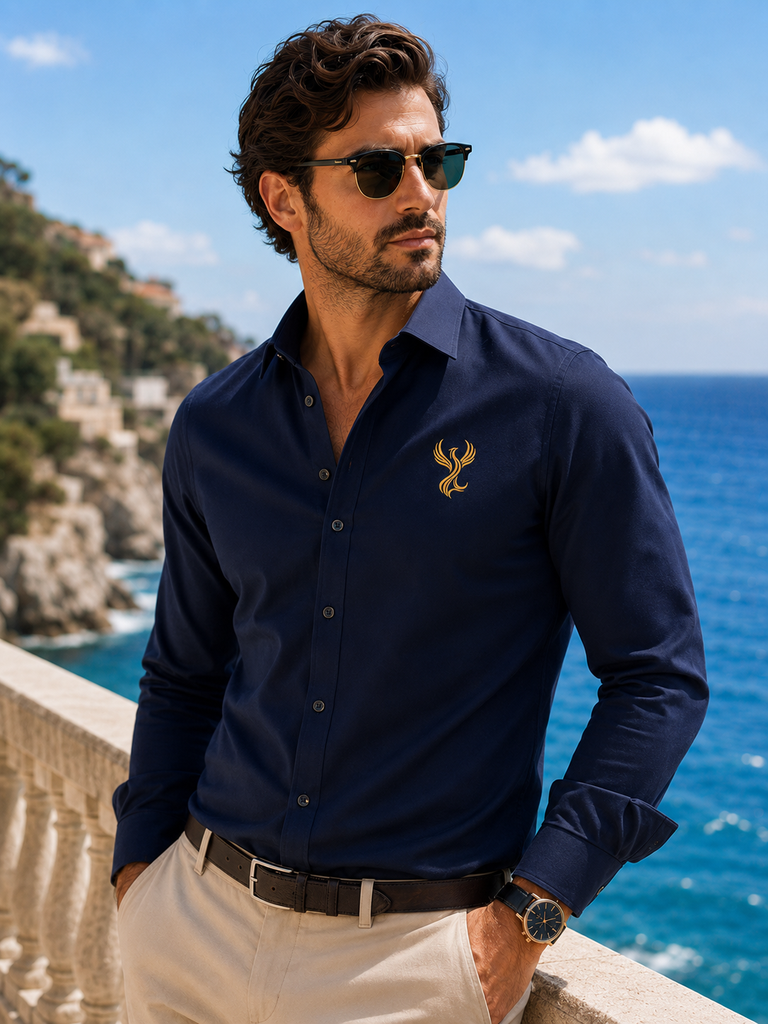 Chemise homme bleu marine brodée- Maison Style Addict