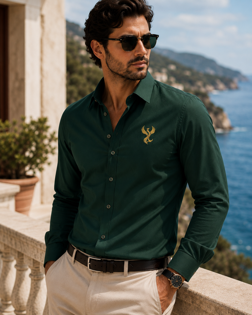 [CLSE-H-S] Chemise homme verte émeraude brodée- Maison Style Addict (S)