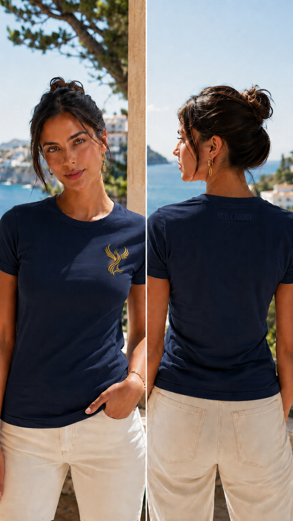 T-shirt femme bleu marine brodé - Maison Style Addict