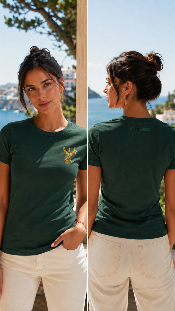 [TSE-F-S] T-shirt femme vert émeraude brodé - Maison Style Addict (S)