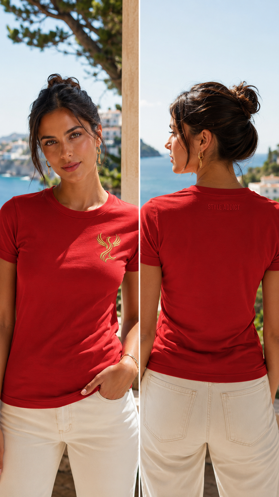 T-shirt femme rouge intense brodé - Maison Style Addict