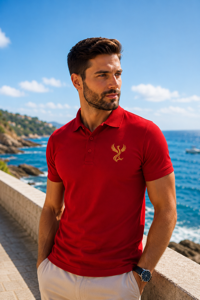 [PRI-H-S] Polo homme rouge intense brodé - Maison Style Addict (S)