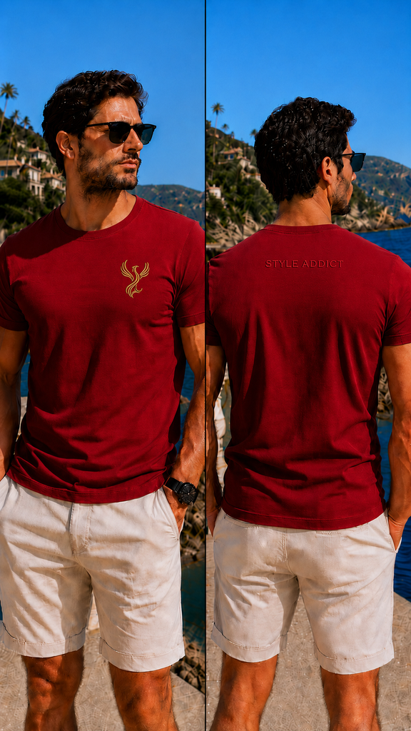 [TRI-H-S] T-shirt homme rouge intense brodé - Maison Style Addict (S)