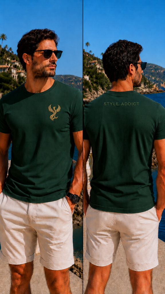 [TSE-H-S] T-shirt homme vert émeraude brodé - Maison Style Addict (S)